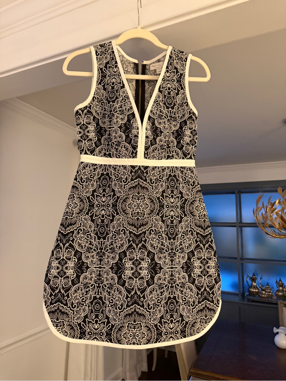 Rachel Zoe Black and White Lace-Pattern Sleeveless A-Line Dress